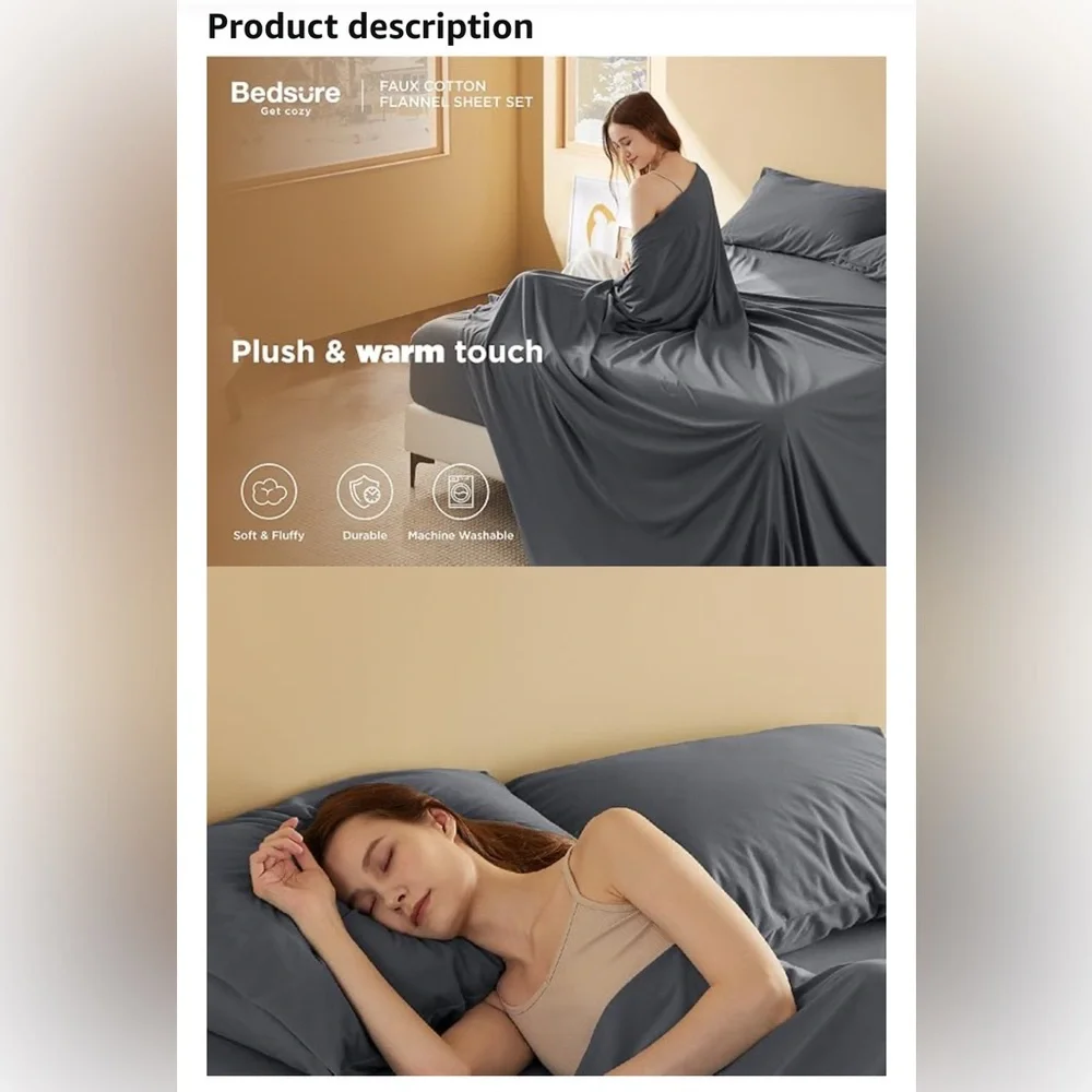 🌺Bedsure Queen Polyester Flannel Warm Soft Fleece Deep Pocket Bed Sheets Set🌸🌺